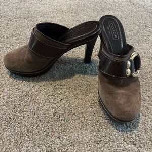 Coach Women's Dark Brown Suede Mules
